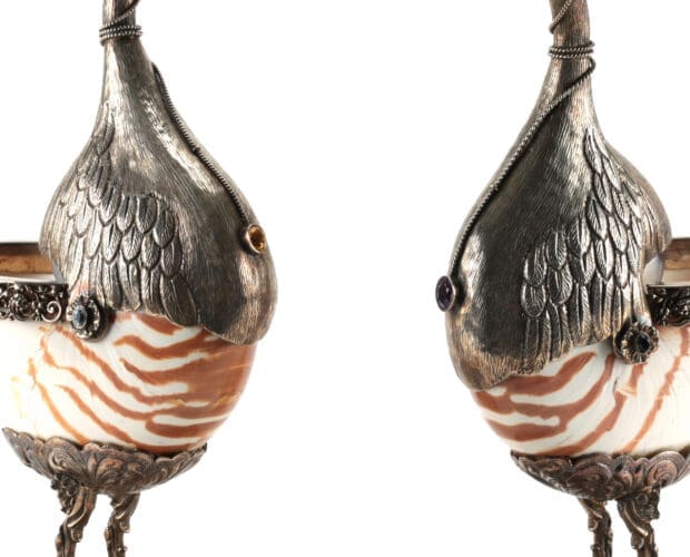 Centrotavola Wundereinfügen in argento con conchiglia di nautilo – foto di dettaglio