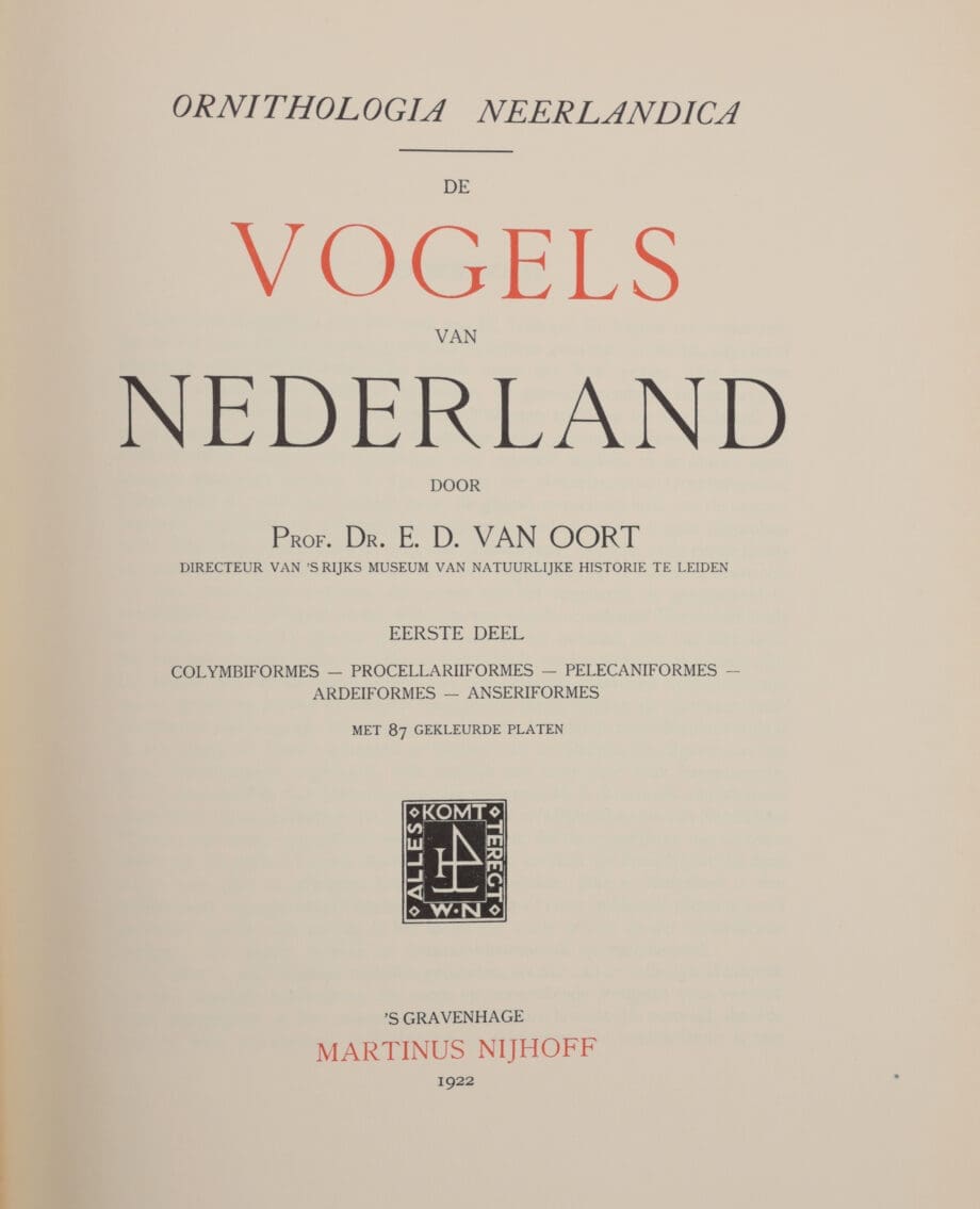 De vogels van Nederland – E.D. van Oort – 5 delen – 1922–1939 – 407 kleurenplaten – Vergulde Kat